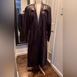 Elegant Dark Purple Leather Coat